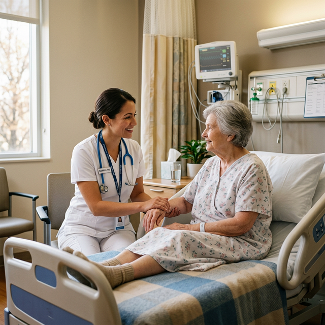 Enfermeira cuidando de paciente idosa